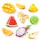 Vector realistic fresh exotic fruits slices set