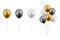 Vector Realistic Glossy Metallic Gold, Black, White Balloon Set Closeup Isolated on White Background. Bunch, Group