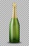 Vector Realistic green with gold closed Champagne bottle isolated on transparent background. Mockup template blank for
