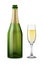 Vector Realistic green with gold open Champagne bottle and glasses with sparkling white wine isolated on white