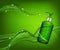 Vector realistic, green, transparent bottle 3d with soap pump o