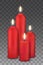 Vector realistic group of four red burning candles - advent, christmas decorations