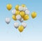 Vector realistic group of gold and silver balloons flying in the