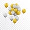 Vector realistic group of gold and silver balloons isolated on transparent background