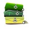 Vector realistic illustration of yellow and green suitcases.