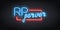 Vector realistic isolated neon sign of RP server logo for decoration and covering. Concept of roleplay concept in videogames.