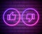 Vector realistic isolated neon signs of thumbs up and down on the wall background. Concept of rating, network and social media