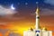 Vector realistic muslim mosque night moon star sky