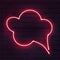 Vector realistic neon speech bubble on brick wall. Pink speech bubble neon sign.