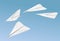 Vector realistic paper planes flying on the blue sky background