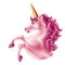 Vector realistic pink unicorn with golden horn