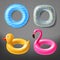 Vector realistic rubber rings - duck, pink, lifebuoy