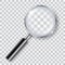 Vector realistic shiny transparent magnifying glass with shadow isolated on transparent background - analysis, search, exploration