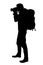 Vector realistic silhouette of a standing photographer with a ba