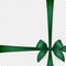 Vector Realistic Silk Green Gift Ribbon, Satin Bow for Greeting Card, Gift, Isolated. Bow Design Template, Concept for