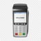 Vector Realistic Silver 3d Payment Machine. POS Terminal Closeup Isolated on Transparency Grid Background. Design