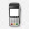 Vector Realistic Silver 3d Payment Machine. POS Terminal Closeup Isolated on Transparency Grid Background. Design