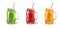 Vector realistic smoothie in mason jar glass set