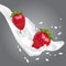 Vector realistic strawberries in milk