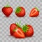 Vector realistic sweet and fresh strawberry isolated on transparent background