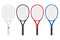 Vector realistic tennis racket set, closeup on white background. Design template in EPS10.