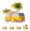 Vector realistic vintage hippie van icon set