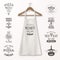 Vector realistic white cotton kitchen apron with clothes wooden hanger and quotes about pizza set closeup on