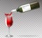 Vector realistic wine bottle, splashing in wineglass