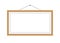 Vector realistic wooden Photo frame hanging on a rope. Horizontal size on a white background. Mockup for photos or pictures. Blank
