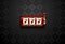 Vector red casino slot machine with lucky seven. Dark silk geometric card suits background. Online casino web banner