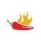Vector red chilli pepper icon and yellow fire