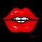 Vector Red female lips. Glow and vivid design. Sweet kiss. Glamo