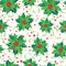 Vector red, green, holly berry bunches and mistletoe holiday seamless pattern background. Great for winter themed