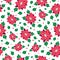 Vector red, green poinsettia flower and holly berry holiday seamless pattern background. Great for winter themed
