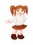 Vector red-haired girl is showing to something. Ginger schoolgirl vector