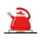 Vector of a red kettle boiling on stove