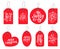 Vector red labels tags collection with Calligraphy lettering quotes Enjoy xmas, Be Merry, O holly night, Merry bright