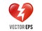Vector red love heart broken in two icon, breaking heart, brokenhearted