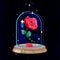 Vector red rose, glass flask