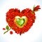 Vector red Roses and green crystal in the shape of heart with flower arrow