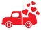 Vector red truck with hearts.