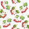 Vector Red viburnum opulus - guelder-rose - branch with leaves and berries - seamless pattern