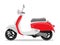 Vector red and white retro scooter, flat style side view.