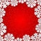 Vector red winter square frame with paper cut out snowflake decoration