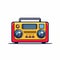 Vector of a red and yellow radio on a table, with a vector flat icon design