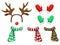 Vector reindeer face template isolated on white. antlers headband red nose scarf and mittens for holiday design. Xmas