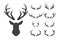 Vector Reindeer Horns, Antlers. Deer Silhouettes. Hand Drawn Deers Horn, Antler, Head Set. Animal Antler Collection