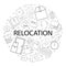 Vector Relocation pattern with word. Relocation background