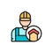 Vector repairman, foreman, builder, architect flat color line icon.