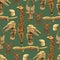 Vector repeated seamless pattern of ancient woodenn sculptures of humans